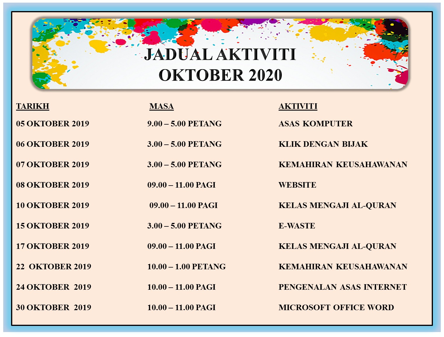 10.JADUAL AKTIVITI OKTOBER 2020