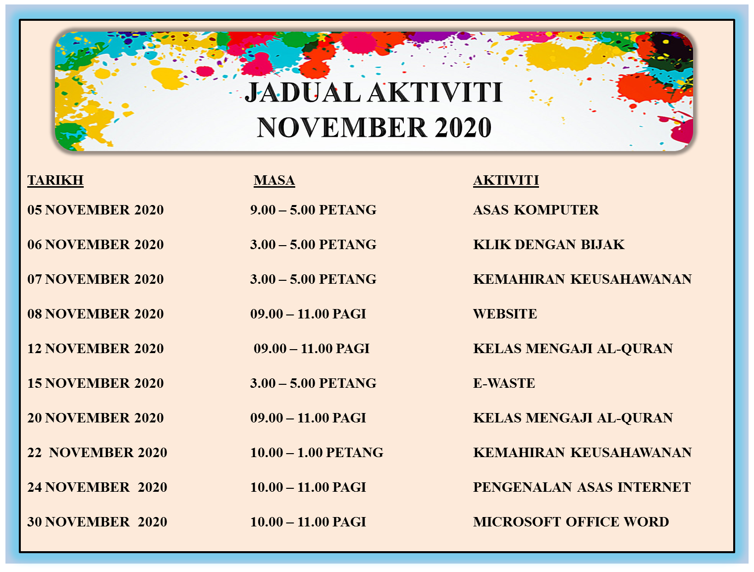 11.JADUAL AKTIVITI NOVEMBER 2020