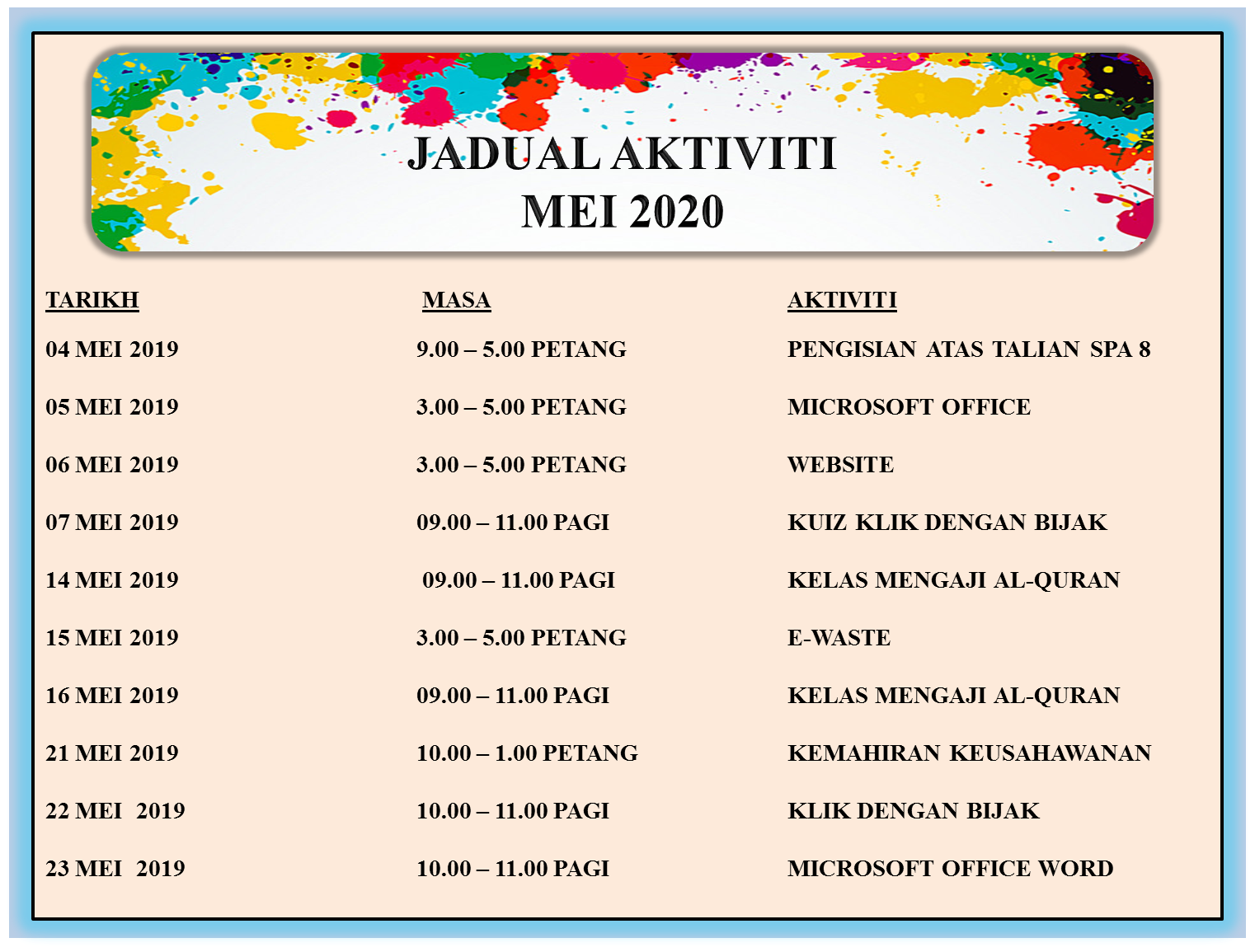 5.JADUAL AKTIVITI MEI 2020