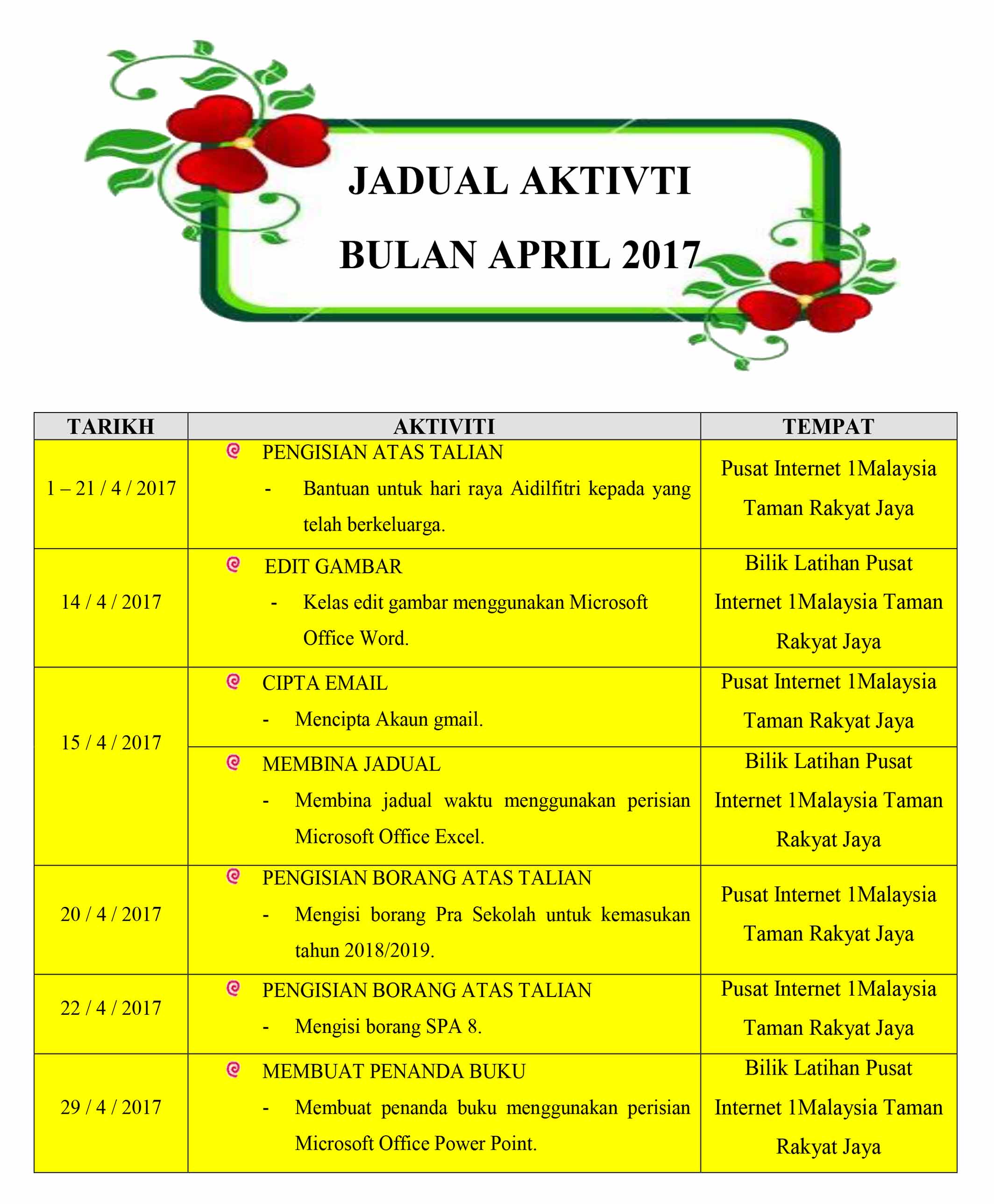 Jadual Aktiviti April 2017