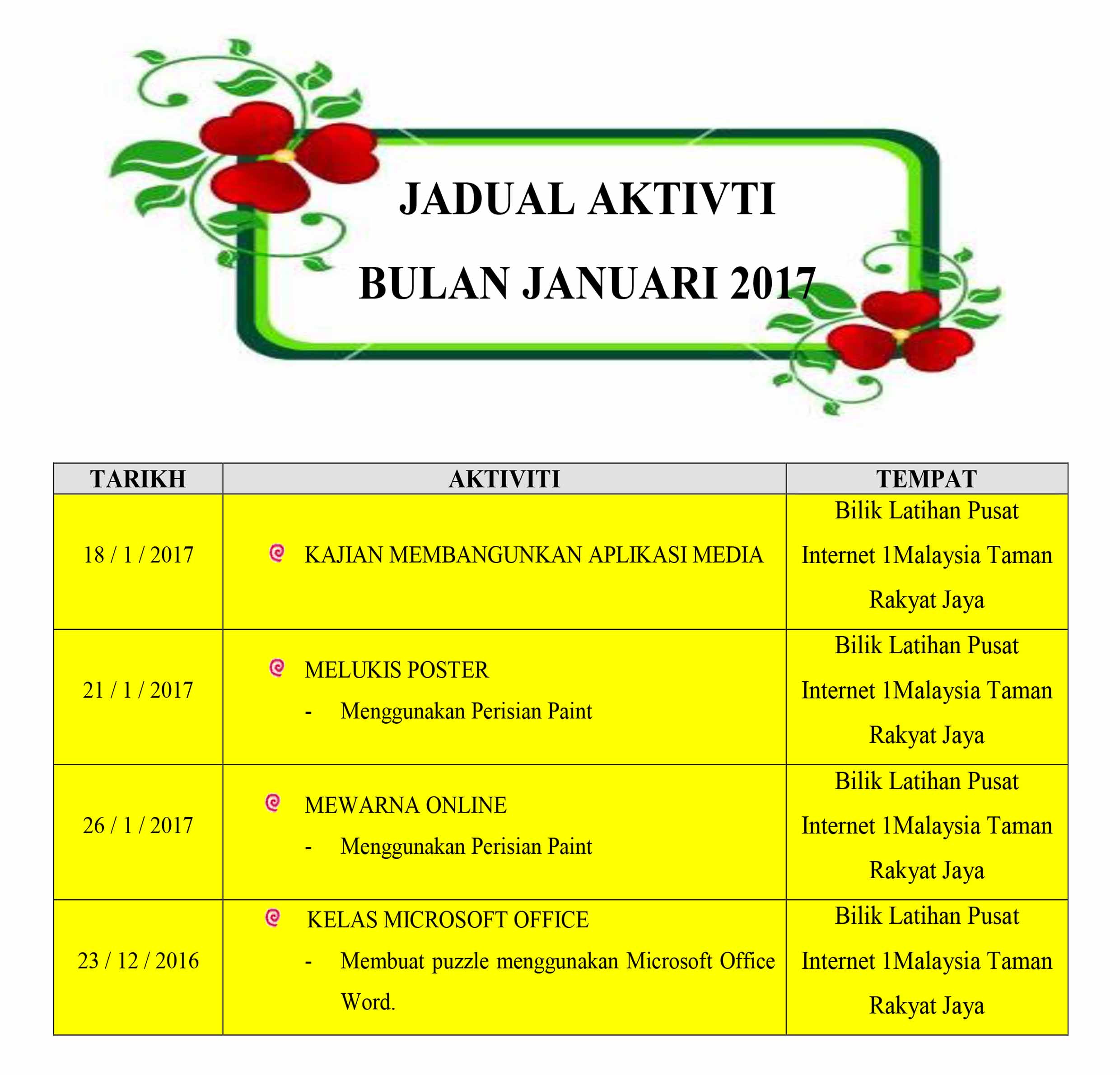 Jadual Aktiviti Februari 2017